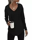 Tanmolo Kapuzenpullover Damen Leichter Pullover Hoodie Sweatshirs mit Taschen für den Herbst Schwarz, L