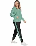 Parabler Traingsanzug Jogginganzug Zweiteiler Set Frauen Sportanzug Freizeitanzug Fitness Zipper Hoodie Sweatshirt Lang Hose Streetwear Outfit Sport Grün M