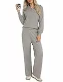 Totatuit Damen Weich Hausanzug Jogginganzug Set Lang Sport Hosenanzug Trainingsanzug Elegant Freizeitanzug halbem Reißverschluss Tracksuits Grau XX-Large