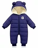 Minizone Baby Winter Overall mit Kapuze, Strampler Schneeanzug Jungen Mädchen Langarm Jumpsuit Warm Outfits Geschenk 12-18 Monate Blau