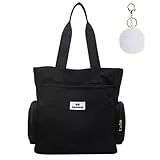 Camilife Canvas Umhängetasche Damen mit Reißverschluss Lässige Shopper Tote Bag School Henkeltasche Stofftasche Alltagstaschen für Arbeit, Reisen, Einkaufen (Schwarz-Tote1)