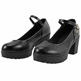 Holibanna Vintage Damen Leder Klassische Plateau Chunky Mid Heel Kleid Pumps Plateau Mary Janes Pumps Knöchelschnalle Runde Pumps, Schwarz , 39 EU