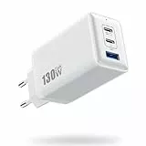 USB C Ladegerät 130W, 3-Port PD QC Schnellladegerät GaN III Netzteil PPS 45W, 65W Laptop Ladegerät Kompatibel mit MacBook Pro/Air, iPad, Dell XPS, iPad Pro, iPhone 17/16/15, Galaxy S25, SteamDeck,usw