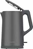 Grundig WK 7340 Wasserkocher, 2.150 W Leistung, 1,5 l Fassungsvermögen, Kabelaufwicklung, Abschaltautomatik, verdecktes Heizelement aus Edelstahl, Cool Touch mit Doppelwand, Dark Inox
