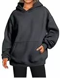Zeagoo Hoodie Damen mit Kapuze Casual Einfarbig Sweatshirt Rundhals Langärm Kapuzenpullover Bequem Herbst Winter Pullover mit Tasche Schwarz L