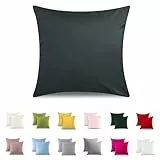 ATsense 2er Set Kissenbezug 40x40 cm - 100% Baumwolle, Anthrazitgrau Kopfkissenbezug Weich und Hypoallergen, ÖkoTex Zertifiziert, Kissenhülle mit Reißverschluss für Allergiker Geeignet