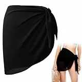 Miayical Strand Wrap Sarong Vertuschung, Chiffon Badeanzug Wickelröcke Bikini, Cover up Sexy Pareos Strandtuch, 180 x 50 cm Badeanzug, Schwarz