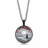 EXFEA Schwarz Unisex Rotes Blatt Mond Katze Zeit Juwel Halskette Anhänger Glas Cabochon Charme Kreative Pullover Kette Accessoires Schmuck Choker Mode Schlüsselbein Kette Geschenke, 45 cm, 1 Stück