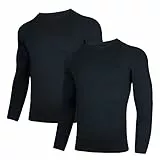 AMZSPORT Herren 2er Pack Kompressionsshirt Langarm Funktionsshirt Schnelltrocknendes Laufshirt Atmungsaktiv Sportshirt für Männer, SchwarzSchwarz,L