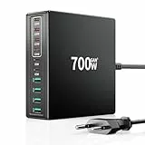 HSSNS 700W USB-C Ladegerät, 10-Port Schnellladegerät mit 6 USB-C & 4 USB-A, GaN Mehrfach Wall Charger mit PD & PPS für MacBook, iPhone 16/15, iPad, Samsung und mehr