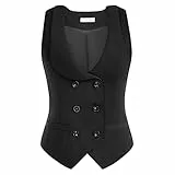 Belle Poque Damen Zweireihige Knöpfe Weste für Kleider Abendkleid Zwei Taschen Gilet Vest Coat Slim Oberteile Party Freizeitjacke BP0150A21-02_00S