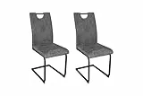 byLIVING Esszimmerstuhl 2er Set Banff/Webstoff anthrazit/Gestell Metall schwarz matt/mit Griff/Schwinger/B 42, H 98, T 58 cm
