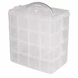 Rayher Aufbewahrungsbox, Sortierbox mit Tragegriff, 4 Etagen, 23,1 x 15,6 cm, Höhe 24,7 cm, Kunststoff, transparent, ideal für Kleinteile, Spielzeug, Werkzeug, Nähzubehör, DIY-Material, 47002000