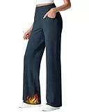 G4Free Thermohose Damen Winter Gefüttert Hohe Taille Winterhose Yogahose mit Taschen Weites Bein Freizeithose Warme Jogginghose(Marineblau,XL,31')
