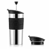 BODUM Travel French Press Kaffeemaschinen-Set, Edelstahl mit zusätzlichem Deckel, Vakuum, 350 ml/12 oz, schwarz