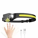 Lepro Stirnlampe, Superhelle Led Kopflampe, Wiederaufladbar mit 230° breitem Lichtkegel, Einstellbarem Scheinwerfer, Bewegungssensor, 5 Modi, Wasserdichte, leichte Stirnleuchte für Camping, Laufen