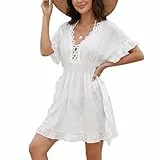 Justay Comf Sommerkleid Strandkleid V-Ausschnitt Strandmode Bikini Cover Up Strandkleider Damen Mode Strandponcho