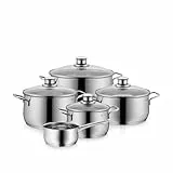 WMF Diadem Plus Topfset Induktion 5-teilig, Kochtopf Set mit Glasdeckel, Cromargan Edelstahl poliert, Induktions Töpfe Set unbeschichtet