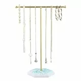 Hnonoxy Schmuck Organizer Ständer, T-Stange Halskette, Schmuckständer Schmuckhalter Schmuck Aufbewahrung mit Marmor-Basis und Goldrahmen für Halsketten, Armbänder, Ohrringe, Ringe, Uhren