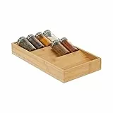 Relaxdays Gewürzregal Schublade, Bambus, HxBxT: 5 x 20 x 38 cm, 3 Stufen, Schubladeneinsatz Gewürze, Gewürzhalter, Natur