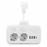 SPORWAY Steckdosenleiste 3-Fach, Steckdose Erweiterungen 3 Steckdosen mit 3 USB & 1 USB-C Ports Steckerleiste Steckdosenadapter, 3-Fach Steckdosenleiste Steckdose für Büro Hause - 16A/4000W (2-Fach)