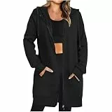 Winterjacke Damen Fleecejacke Damen Rabatt Einfachen Herbst Winter Hoodie Lockeres Einfarbiges Jacke mit Reißverschluss Langen Ärmeln Kordelzug und Taschen Modisches Freizeit Arbeits Sport Jacke