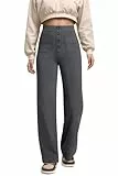 Timuspo Lockere Hosen Damen High Waist Elegant Freizeithose mit Taschen Lässige Work to Lounge Trousers Bequeme Weites Yoga Hose Tief Grau S