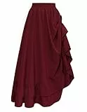 SCARLET DARKNESS Damen Mittelalter Maxirock Seampunk Hohe Taille Viktorianischer Doppellagiger Rüschenrock Weinrot M