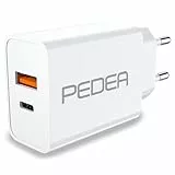 PEDEA 20W USB-C Schnellladegerät | 2-Ports Mehrfach Handy-Ladegerät mit USB-C und USB-A | Power Delivery Fast-Charger | Adapter für iPhone 15 14 13 Pro Max | Galaxy S23 S22 S21 | Pixel 8 7 6, weiß
