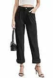 Alaster Queen Cordhosen für Damen Casual Stretch Mid Waisted Gerade Bein Hosen Loose Fit Hosen mit Taschen Schwarz M