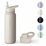 Vinsun Trinkflasche Edelstahl beige 750ml - auslaufsicher, Kohlensäure geeignet, BPA frei - Strohhalm, Trinköffnung - Thermosflasche Sport, Outdoor, Schule, Uni, Fahrrad, Büro, Camping