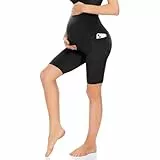 Risipu Mutterschaft Shorts für Frauen über den Bauch Schwangerschaft Biker Shorts Workout aktiv Laufen Yoga Kurze Hosen mit Taschen (DE/NL/SE/PL, Alphanumerisch, XL, Regular, Regular, Schwarz)