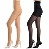Yilanmy Bauchweg Strumpfhosen für Damen 30D Transparente Feinstrumpfhose Hoher Taille Figurformende Stützstrumpfhose (Schwarz+Hautfarbe, XL)