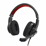 Hama Headset mit Mikrofon (kabelgebundene Kopfhörer USB A Anschluss, Aux, Stereo Headphones mit Kabel, Over Ear PC-Kopfhörer mit Mikrofonarm und Neckband, 2m Audiokabel) Schwarz/Rot, 00139937