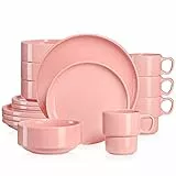 LOVECASA Tafelservice porzellan, 16-teiliges Kombiservice Set, Ess Geschirrset für 4 Personen | Speiseteller, Tassen, Dessertteller und Schüsseln, pink