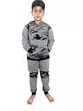 Bahob® Trainingsanzug für Jungen, 2-teilig, Fleece, Kapuzenpullover und Jogginghose, Camouflage-Kontrast-Trainingsanzug-Set, 5–14 Jahre, camo grey, 9-10 Years