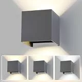 SYZM light LED 15W Wandleuchte Aussen Innen Einstellbare 3 Lichtfarben IP65 Wasserdicht Wandlampe Aussen Außenwandleuchten Aluminium Wandleuchte Einstellbar Abstrahlwinkel Quadratisch 11CM Dunkelgrau