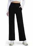 Libin Damen Thermohose Winter Yogahose Weite Fleece Gefütterte Hohe Taille Freizeithose Jogginghose mit Taschen Warme Straighthose Sporthose Trainingshose, Schwarz M