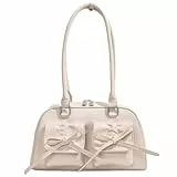 HICARRY Handtasche Damen PU Leder Schultertasche Y2K Shoulder Bag Women Tote Purse Kleine Handtaschen mit Bogen Cute Ita Bag Japanische Ästhetische Tasche Geldbörse (Weiß)
