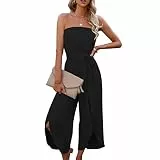 Ejoyous Damen Jumpsuit Ärmellos elegant Overall Damen trägerloser Kurzärmeliger Jumpsuit Strapless Jumpsuit Tube Top Jumpsuit Off Shoulder Jumpsuit Weites Bein(L-Schwarz)