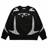 Vivoofchic Pullover Herren Damen Strickpullover Y2K Sweater, Baggy Streetwear Style, Fashion Winterpullover mit Rundhalsausschnitt, Langarm Cartoon Pullover für Herbst und Winter