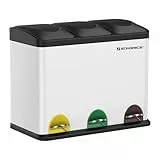 SONGMICS Mülleimer Küche, Mülltrennsystem 3 Fächer, Abfalleimer, 45 Liter Treteimer aus Metall, 3 x 15 Liter, Tretmülleimer mit Deckel, Stahl, wolkenweiß-tintenschwarz LTB45W