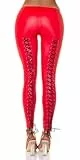 krautwear Damen Wetlook Leggings Jeggings Hose mit Schnürung Hinten (Red-L-XL)