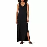 Amazon Essentials Damen Maxikleid Aus Jersey Mit Seitenschlitz Und V-Ausschnitt, Schwarz, S