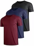 Teesmen T Shirt Herren Sport Männer Schultern Kurzarm Basic Atmungsaktive 3er Pack Rundhals Einfarbige Polyester Unifarben Gym Tennis Fitness Mesh Activewear (Multipack 4, 3XL)