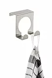 WENKO Tür-Doppelhaken, Haken für Handtuch und Geschirrspültücher, zum Einhängen an Schublade und Schranktür, geeignet für Bad und Küche, aus rostfreiem Edelstahl, 5 x 5 x 4.9 cm