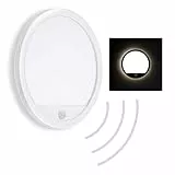 TELEFUNKEN - LED Außenwandleuchte, Außenwandlampe inkl. Bewegungsmelder, inkl. Dämmerungssensor, Backlight Effekt, 15 Watt, 2.000 Lumen, 4.000 Kelvin, IP44, Rund, Weiß, Ø 28cm