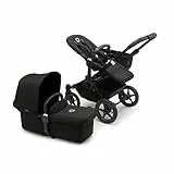 Bugaboo Donkey 5 Mono Kinderwagen, umbaubar zum Doppel- oder Zwillingskinderwagen, verbessertes Design, wendbarer Sitz, Ein-Hand-Lenkung und extra viel Stauraum, Midnight Black