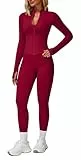 Belriviere Zweiteiliges Damen-Trainingsanzug-Set, langärmelig, Reißverschlussjacke mit sportlicher Leggings mit hoher Taille, Workout-Set, rot, S