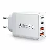 USB C Ladegerät, 40W 4 Ports Schnellladegerät, Mehrfach Ladestecker mit USB-C und USB-A, PD3.0 Power Netzteil für iPhone 16 15 14 13 12 11 Pro Max XR SE, iPad, Samsung, Netzteile für Handys